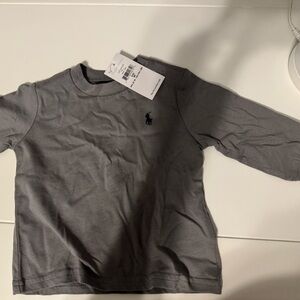 Ralph Lauren Gray Baby Shirt with Navy Logo, 6M, NWT